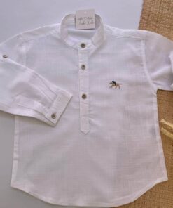 Alternative view of Camisa Bata Cambraia Branca manga longa com gola padre Infantil menino bordado cavalinho