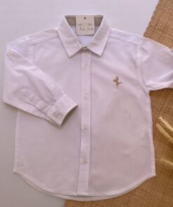 Alternative view of Camisa Luxo Infantil menino Branca com detalhe bege Batizado Casamento Festas Premium
