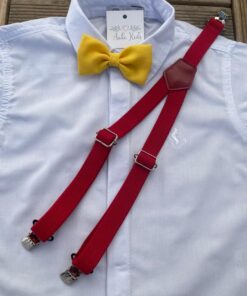 Kit Suspensório Vermelho com Gravata Amarela Infantil