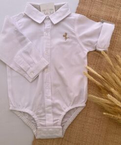 Alternative view of Body branco com detalhe bege infantil bebe manga longa Luxo Batizado Festas
