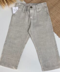 Calça Premium Linho Bege Infantil Masculina Festas Batizado Casamento