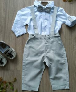 conjunto batizado jardineira body gravata