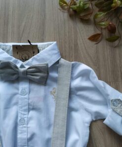Alternative view of Conjunto Batizado Casamento infantil menino com Camisa e Jardineira e Gravata bege