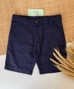 Bermuda Infantil Menino Premium Azul Marinho em Linho Masculino Festas Casamento Luxo