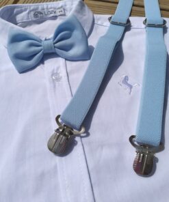 Alternative view of Conjunto de Batizado infantil menino com Bermuda Branca Camisa Manga Curta e Suspensório e Gravata Azul Bebe