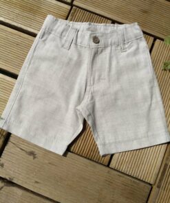 Bermuda Infantil Menino Premium Linho Bege Masculino Batizado Festas Casamento Luxo