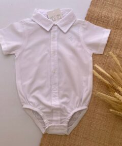 Body branco com detalhe branco infantil bebe menino manga curta luxo
