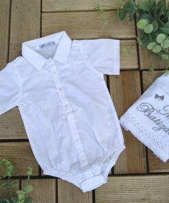 Alternative view of Conjunto Batizado Premium infantil menino Body Bermuda Gravata Bege