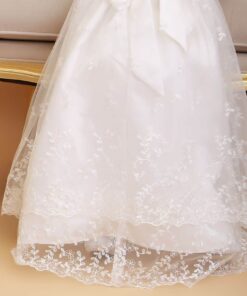 Vestido infantil bebê batizado Mandrião Renda Branco Touca 3 peças Luxo
