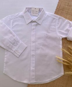 Camisa Tricoline Branca manga longa Infantil menino bordado cavalinho Luxo1