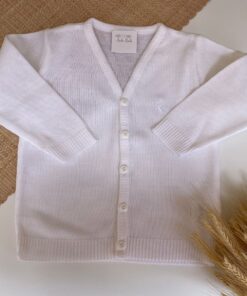 Cardigã Branco Suéter Tricot gola v Casaco infantil menino luxo