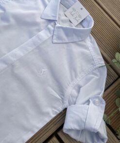 Body Camisa Tricoline Branco Infantil Masculino Bebê Manga Longa Luxo