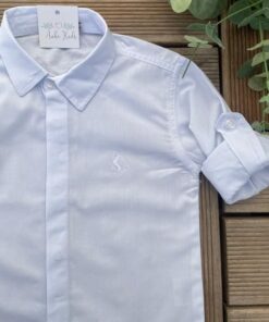 Body Camisa Tricoline Branco Infantil Masculino Bebê Manga Longa Luxo