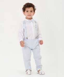 Alternative view of Conjunto Batizado Infantil Menino Calça Camisa Gravata e Suspensório Azul-Bebê Premium