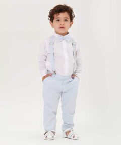 Conjunto Batizado Infantil Menino Calça Camisa Gravata e Suspensório Azul-Bebê Premium