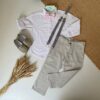 Conjunto Carlos Pajem Infantil Menino Calça Camisa Gravata Rosa e Suspensório Cinza Batizado Premium