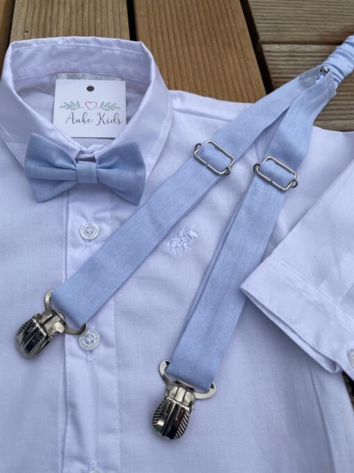 Conjunto Batizado Infantil Menino Calça Camisa Colete e Gravata Azul-bebê Premium
