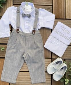 Conjunto Premium Infantil Menino Calça Camisa Gravata e Suspensório Azul Marinho