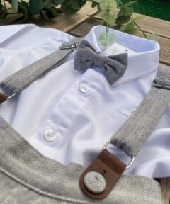 Conjunto Premium Infantil Menino Calça Camisa Gravata e Suspensório Azul Marinho