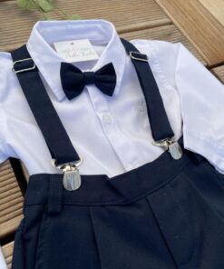 Conjunto Premium Infantil Menino Calça Camisa Gravata e Suspensório Azul Marinho