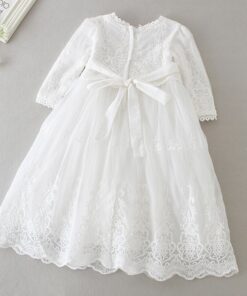 Mandrião Manga Longa Vestido Infantil Bebê Batizado Renda Branco +Touca Luxo