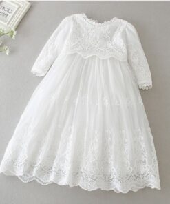 Mandrião Manga Longa Vestido Infantil Bebê Batizado Renda Branco +Touca Luxo