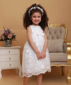 Alternative view of Vestido Eloá infantil bebê batizado Renda e Laço Branco Touca Luxo