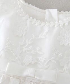 Vestido infantil bebê batizado Mandrião Renda e Laço Branco Touca Luxo
