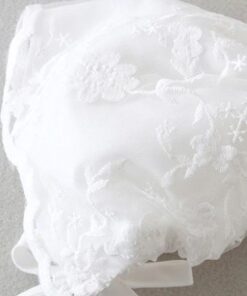Vestido infantil bebê batizado Mandrião Renda e Laço Branco Touca Luxo