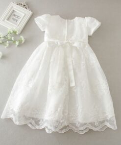 Vestido infantil bebê batizado Mandrião Renda Manga Princesa Branco Luxo