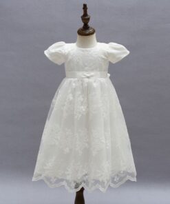 Vestido infantil bebê batizado Mandrião Renda Manga Princesa Branco Luxo