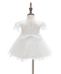 Vestido infantil bebê batizado Renda Manga Curta Branco Luxo