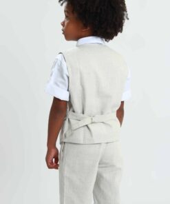 Alternative view of Conjunto Pedro Batizado infantil menino com Bermuda Linho Camisa Manga Curta Colete Linho Gravata Borboleta