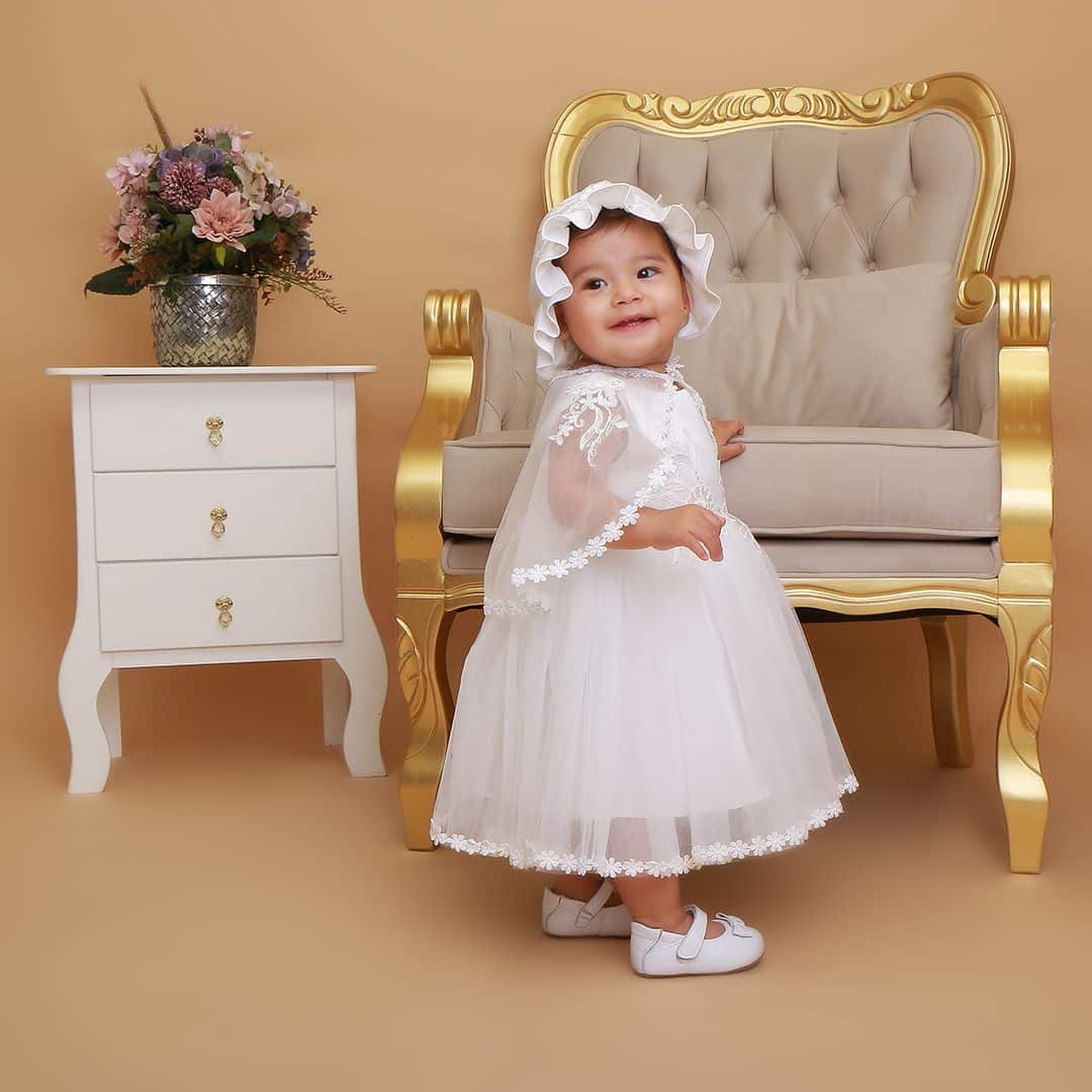 Vestido infantil menina bebê batizado Daminha Casamento 3 peças Renda  Branco Premium Luxo - Auhe Kids