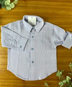 Camisa masculina Azul linha vinho Algodão manga longa infantil menino