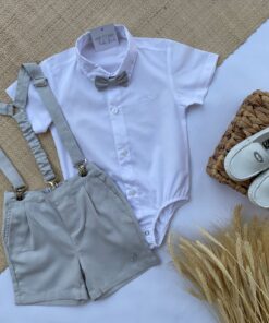 Alternative view of Conjunto Premium Infantil Menino Body Bermuda e Gravata e Suspensório Cinza Luxo