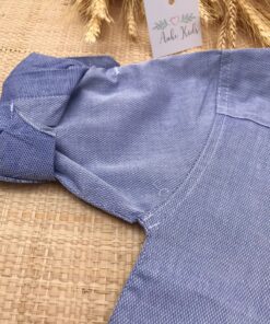 Camisa masculina Azul linha Branca Algodão manga longa infantil menino