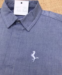 Camisa masculina Azul linha Branca Algodão manga longa infantil menino