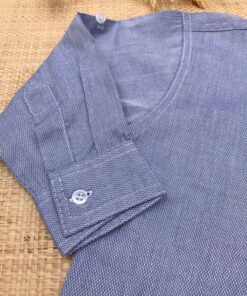 Camisa masculina Azul linha Branca Algodão manga longa infantil menino