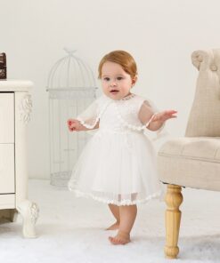 Vestido infantil menina bebê batizado Daminha Casamento 3 peças Renda Branco Premium Luxo