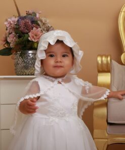 Vestido infantil menina bebê batizado Daminha Casamento 3 peças Renda Branco Premium Luxo