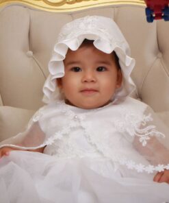 Vestido infantil menina bebê batizado Daminha Casamento 3 peças Renda Branco Premium Luxo