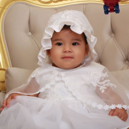 Vestido infantil menina bebê batizado Daminha Casamento 3 peças Renda Branco Premium Luxo