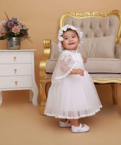 Vestido infantil menina bebê batizado Daminha Casamento 3 peças Renda Branco Premium Luxo