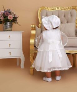 Vestido infantil menina bebê batizado Daminha Casamento 3 peças Renda Branco Premium Luxo