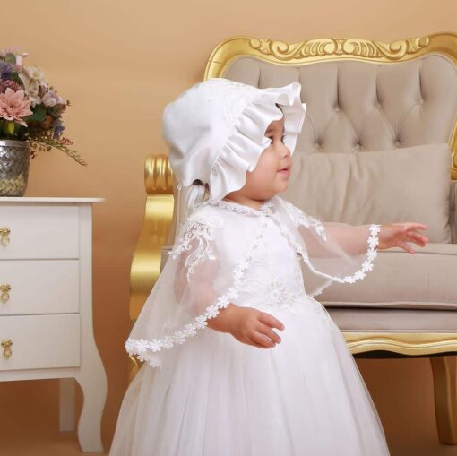 Vestido infantil menina bebê batizado Daminha Casamento 3 peças Renda Branco Premium Luxo