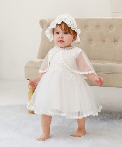 Vestido infantil menina bebê batizado Daminha Casamento 3 peças Renda Branco Premium Luxo