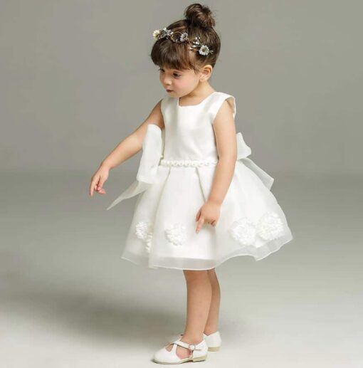 Vestido infantil menina bebê Festa Daminha Batizado Laço Grande Renda Branco Premium Luxo