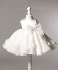 Vestido infantil menina bebê Festa Daminha Batizado Laço Grande Renda Branco Premium Luxo