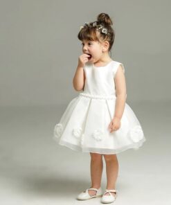 Vestido infantil menina bebê Festa Daminha Batizado Laço Grande Renda Branco Premium Luxo